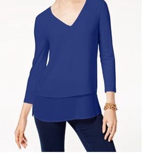 Michael Kors Navy blue long sleeve ruffled shirt